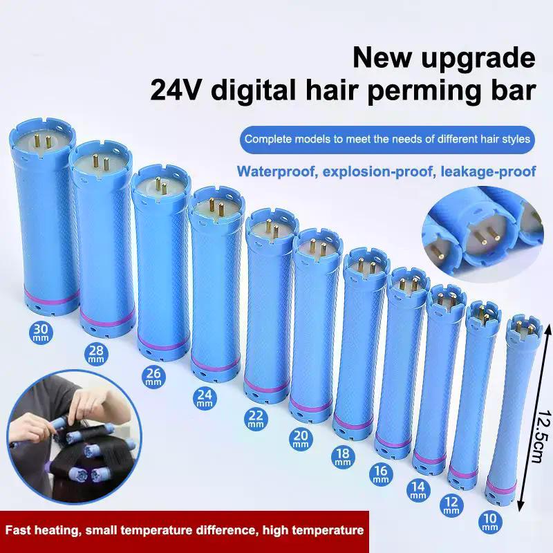 125mm 24V Digital Hair Hot Perm Rods Wavy Hair Maker Electric Heated Curlers Bars Rollers Hair Salon Barber Curling Spiral Hair