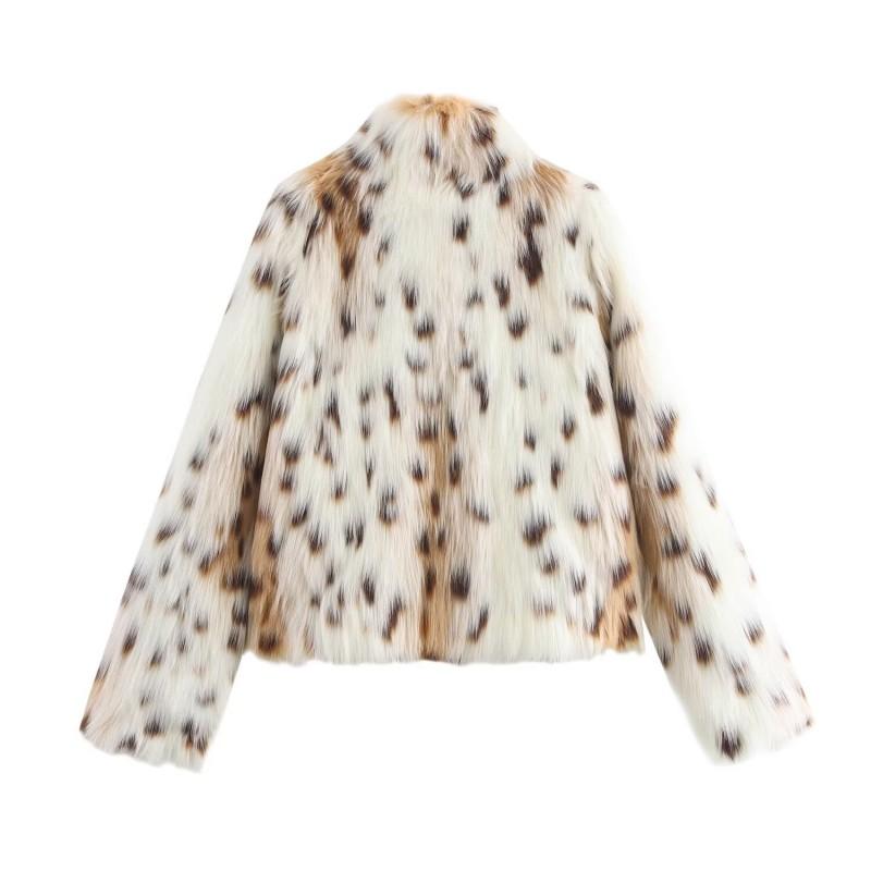 Womens Faux Fur Effect Jacket Coat Loose Fit Long Sleeve Leopard Print Casual Chic Outerwear