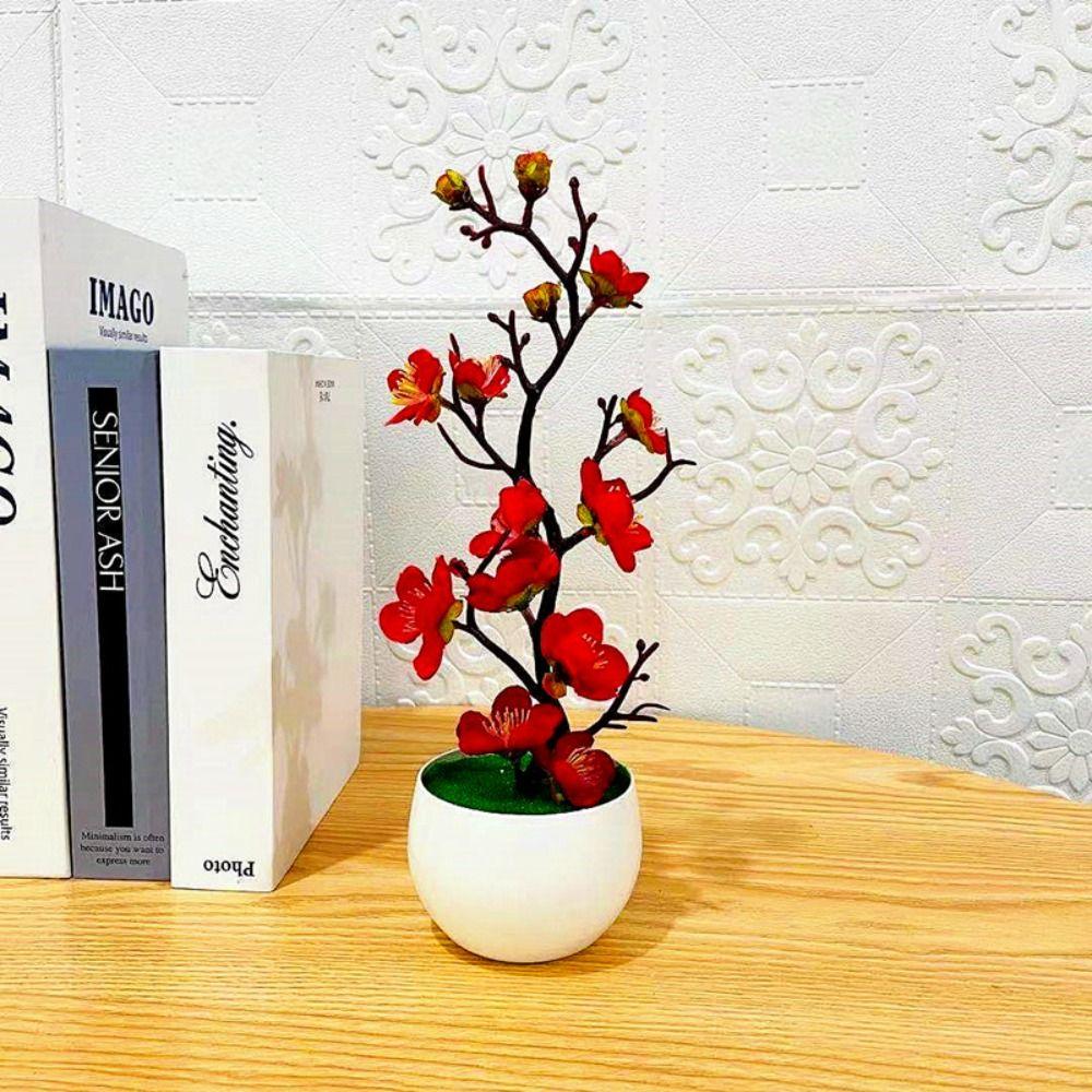 Blossoms Bonsai Silk Flowers Silk Flower Winter Plum Branch Mini Potted Plants  Room