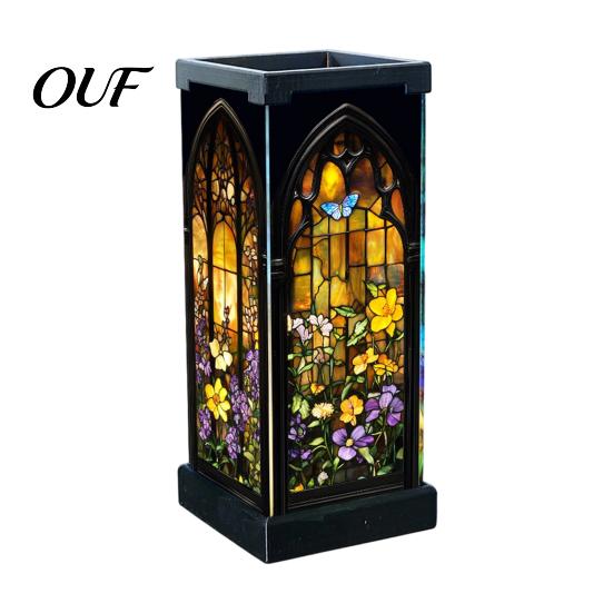 Warm LED Atmosphere Lamp Stained Glass Table Lamp, Rectangular Shape Night Light, Artistic Vertical Geometric Light with Soothing Glow Lighting