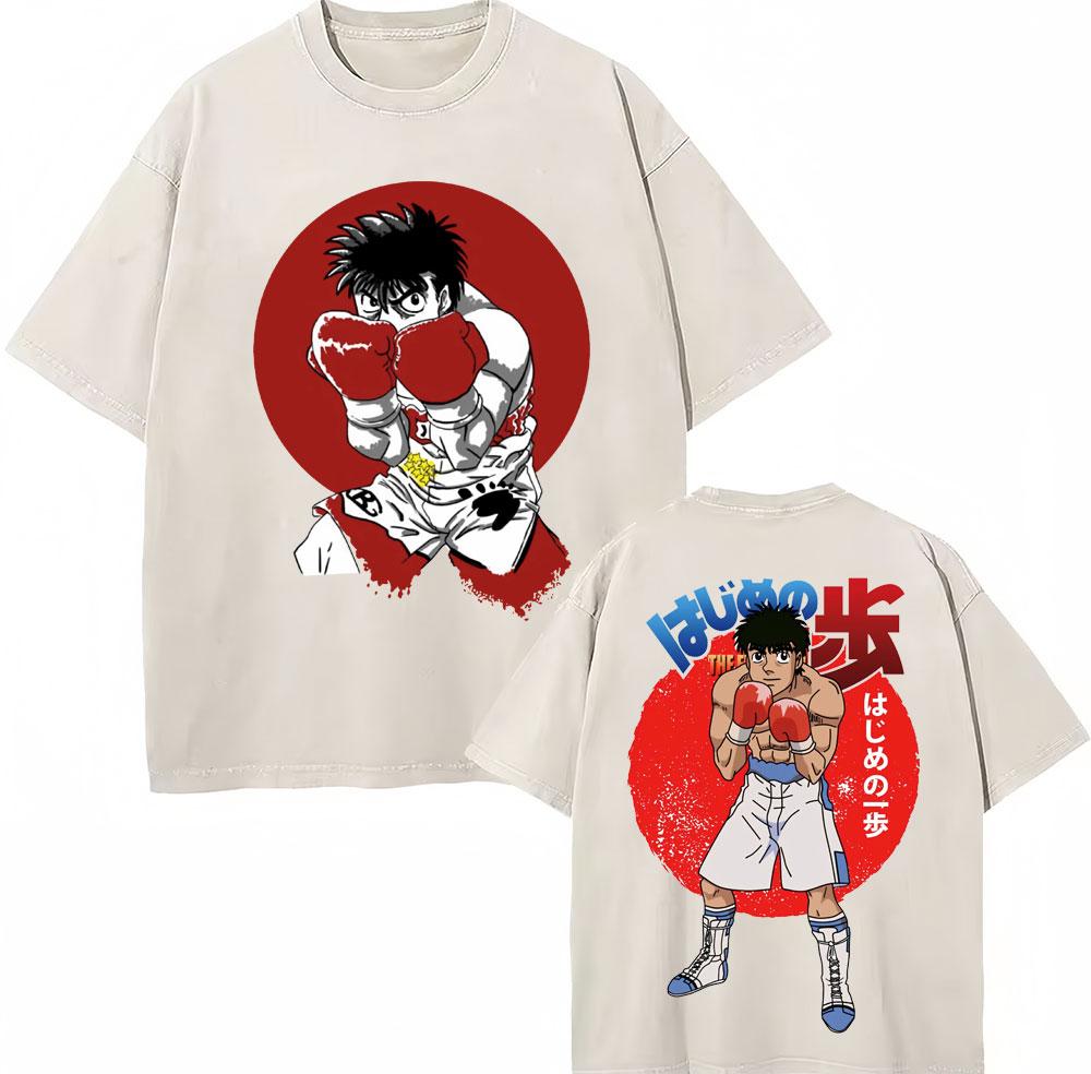 Винтажные выстиранные футболки Аниме Hajime No Ippo Боксерский зал Камогавы Макуноучи KGB Футболки Унисекс Женские Свободные Хлопковые Летние Футболки