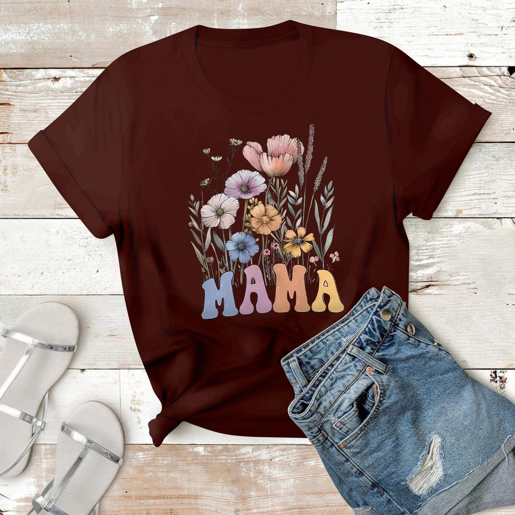 Women's Casual Printed T-Shirt Round Neck Pullover Short Sleeve Top