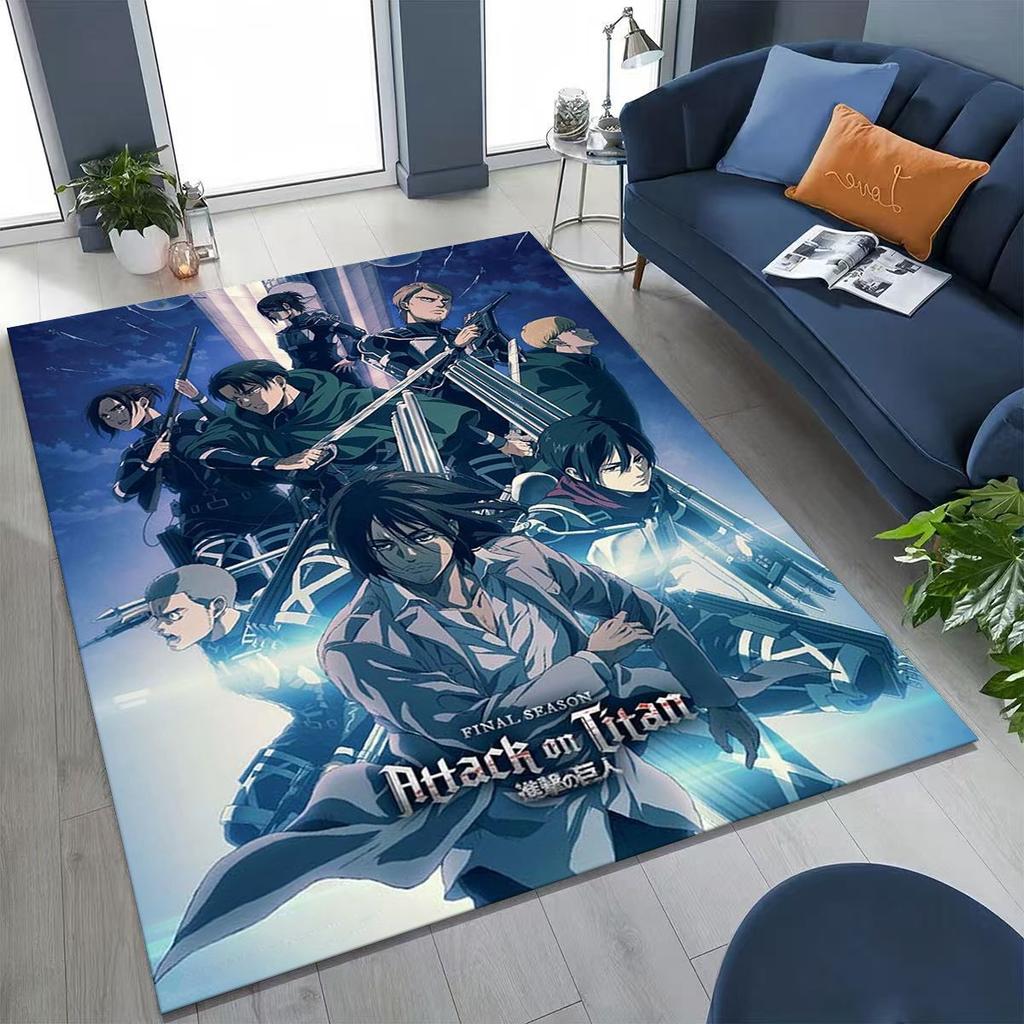 Anime Attack On Titan Eren Mikasa Cartoon Rug for Bedroom Living Room Sofa Home Doormat Decor,Kids Play Non-slip Floor Mat Gift