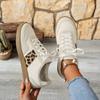 Large Size Dexun Shoes, New Round Head Versatile Lace-up Flat White Shoes, Low-top Sports Board Shoes