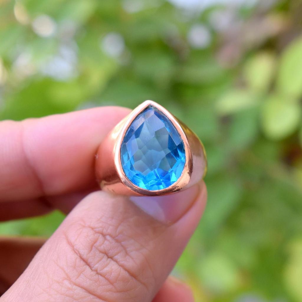 Pear Cut Blue Topaz 925 Sterling Silver Rose Gold Fill Ring Jewelry, Topaz Artisan Gift Ring Jewelry