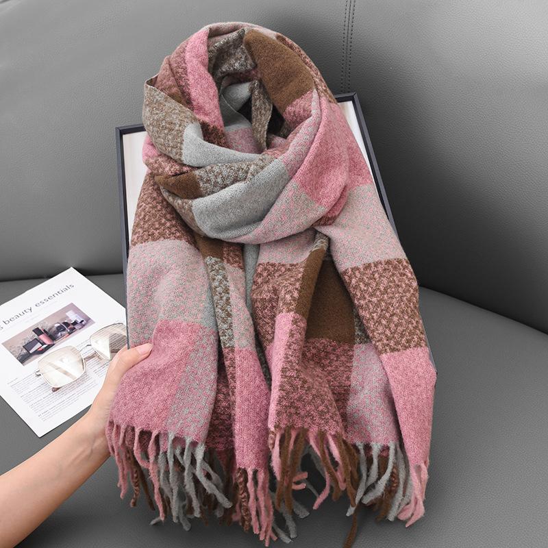 Winter Women'S Scarf Splicing Atmosphere Cashmere Shawl Sweet Color Matching Warm Plaid Scarf