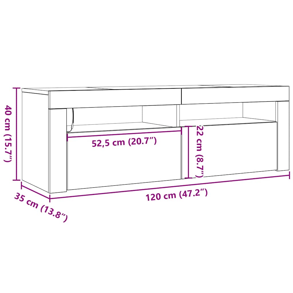 TV Stand with LED Lights Black 120 x 35 x 40 cm