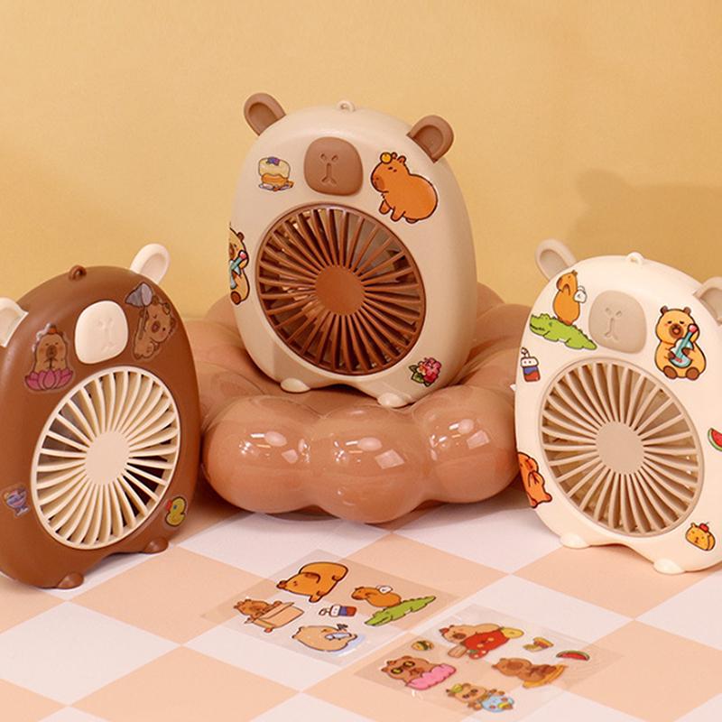 Милый мини-портативный вентилятор Capybara, небольшой ручной вентилятор с зарядкой через USB, 3-скоростной ручной вентилятор, подходящий для офиса, путешествий, кемпинга