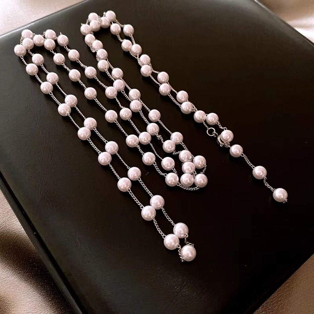 Fashion Long Pearl Necklace Simulated Pearl Collarbone Chain Elegant Sweater Chain Dress
