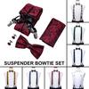 Fashion 6 Clip Paisley Men's Bow Tie Suspenders 3.5cm Width Adjustable Elastic Strap Red Braces Suspender Silk Tie Set