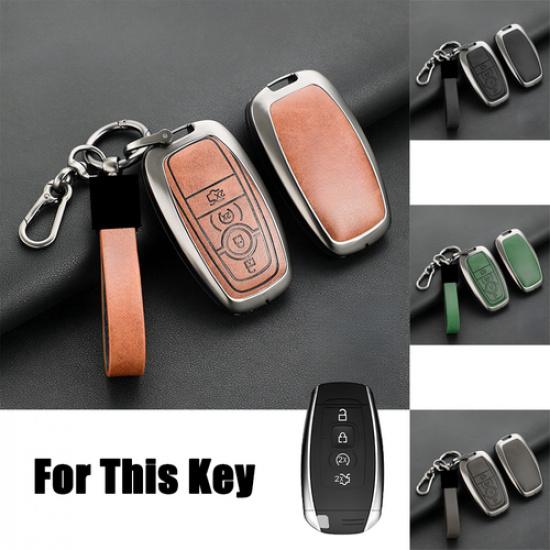 Zinc Alloy Leather Car Key Fob Case Cover For Lincoln Navigator Continental MKZ
