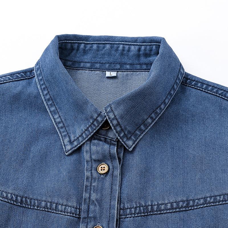 Женская новая свободная повседневная рубашка с длинным рукавом и лацканами и короткой джинсовой рубашкой