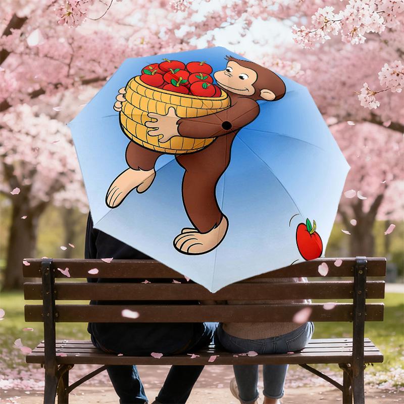 1PC Curious George apples Umbrella-8-Rib Reinforced, Automatic Open, Lightweight & Durable, Cute Fashion Accessory for Outdoor-T343
