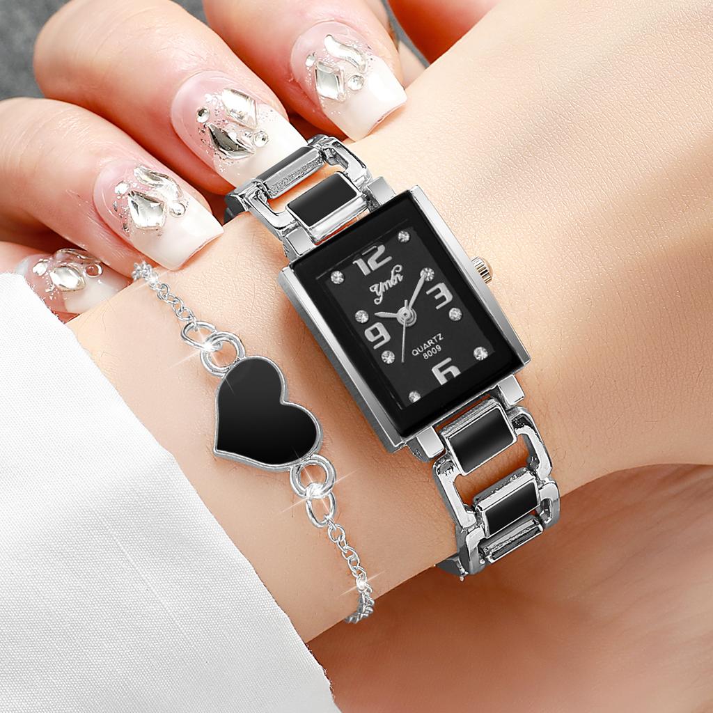 Xiaomi 2PCS Fashion Square Arabic Dial Women Watches Heart Bracelet Set Ladies Quartz Watch Reloj Mujer Girls Clock Gift(Without Box)