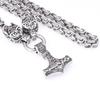 Stainless Steel Thor 'S Hammer Pendant Necklace Wolf Head Stainless Steel Necklace Men 'S Accessories