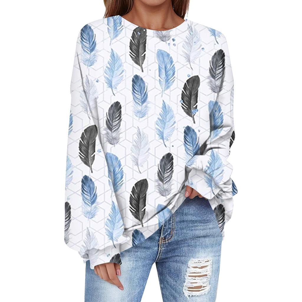 Толстовка большого размера для женщин с круглым вырезом и принтом, с длинным рукавом, толстовка