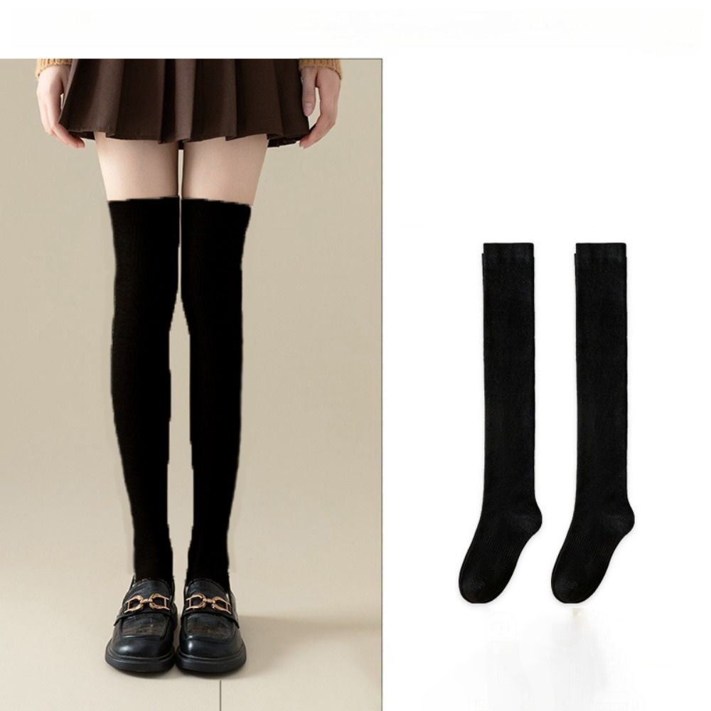 Cotton Stockings Knee High Women Hosiery Solid Color Women Long Socks Ladies Girls
