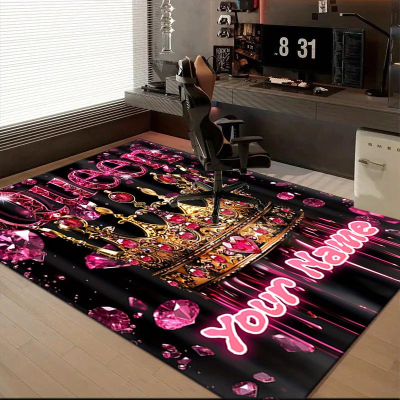 1PC Custom Name Glamorous Queen's Crown Theme Floor Mat Ideal for Living Room, Game Rooms, Office, Bedroom,Floor Mat Playful Design