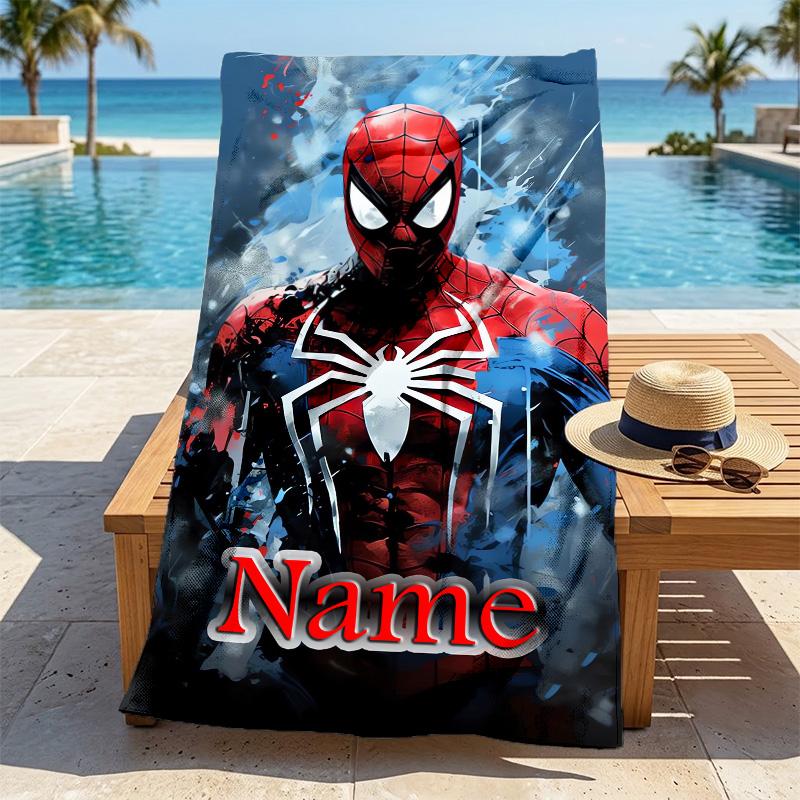 Custom Name S-Spide M-Man Artwork Stylish Digital Printing Beach Towel Quick‑Drying Absorbent Blanket for Beach Pool Gym Travel