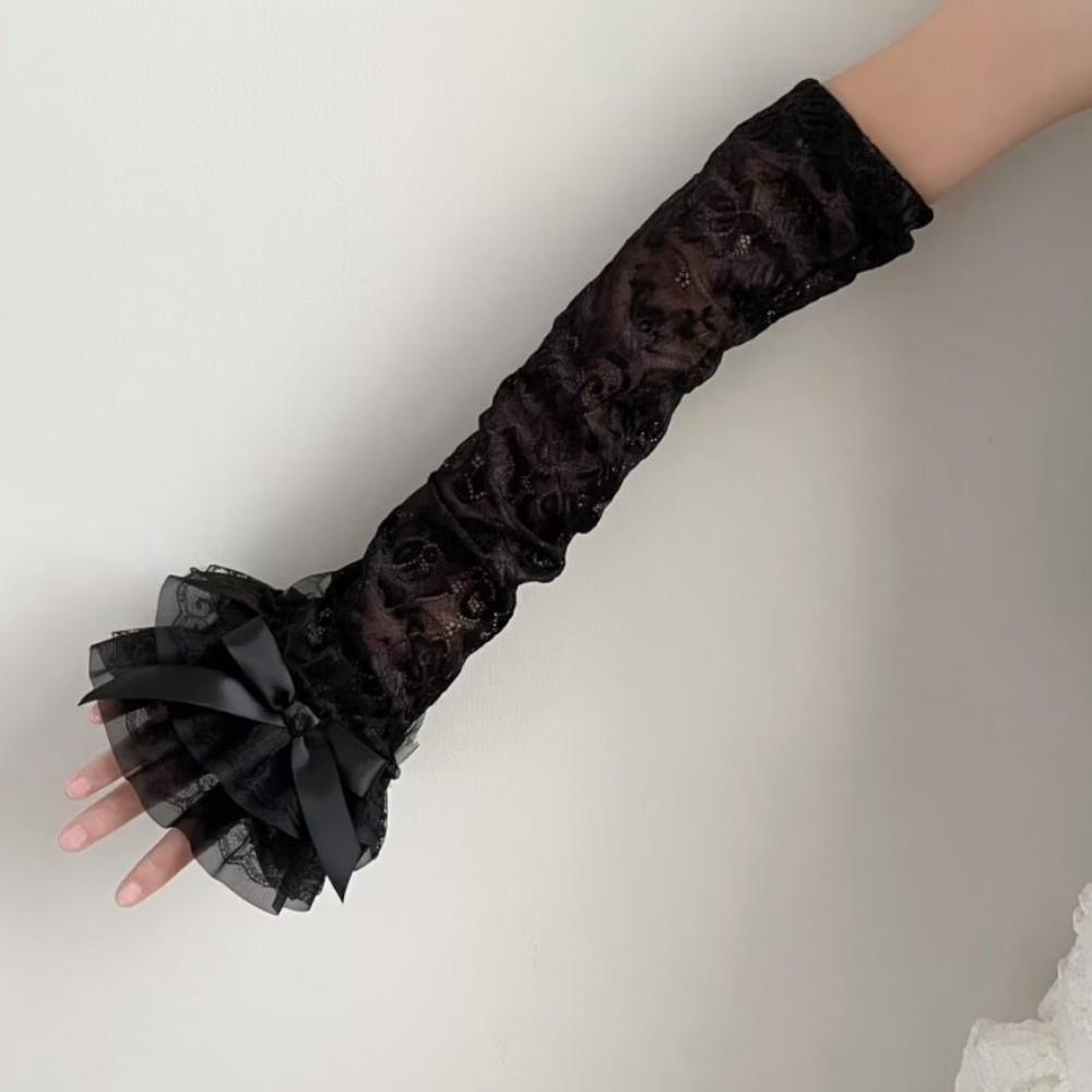 Elastic Sun Protection Sleeve Bow Sunscreen Arm Sleeve Breathable Lace Sleeves Cycling