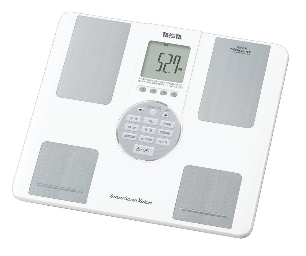 TANITA Body Composition Analyzer InnerScan Voice Features voice guidance for operation procedures and and a BC-202-WH (White) - results, "Step-on