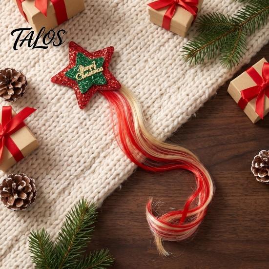 Christmas Hair Clips for Girls Clip in Extensions with Tree/Star/Bow Design Star Embellished Styling Tools Holiday Party Hairstyles, Red Green