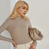 Women Knitting Bottoming Shirt Half High Collar Long Sleeve Solid Color Slim Fit Bottoming Tops Ribbed Warm Knitwear