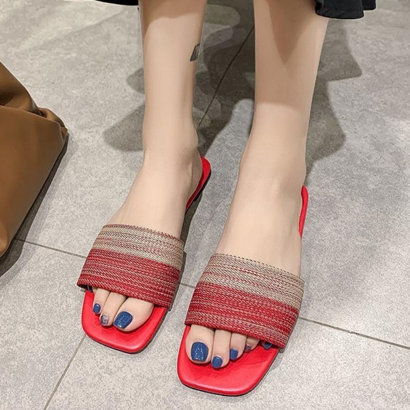 Женские тапочки, модные плоские тапочки, сетчатые, в стиле знаменитостей, элегантные, с квадратным носком, уличные сандалии с открытым носком, новинка лета, Zapatillas Mujer