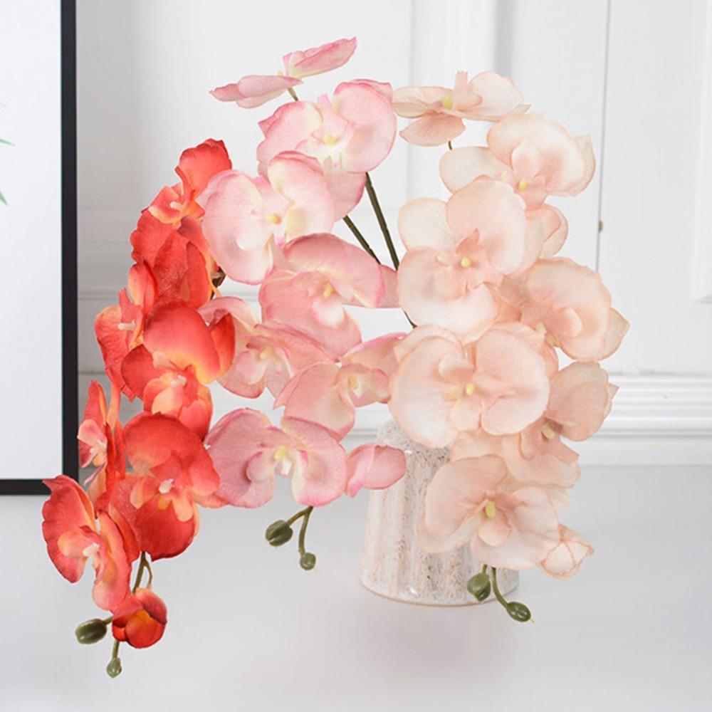 8 Heads Silk Cloth Artificial Phalaenopsis Orchid Faux Floral for Home Window Display Living Room Table Decoration