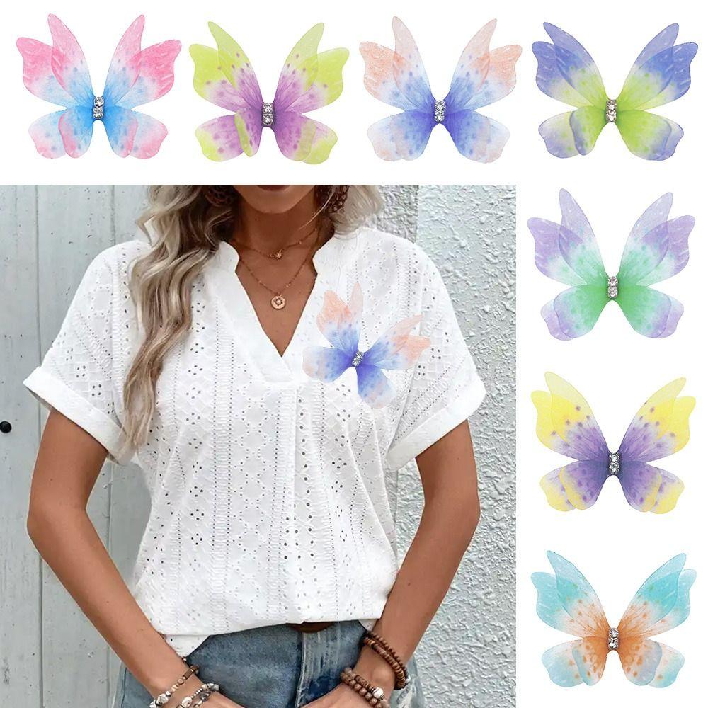 50 шт. двухслойные шифоновые вышитые бабочки-нашивки свадебные аксессуары для волос