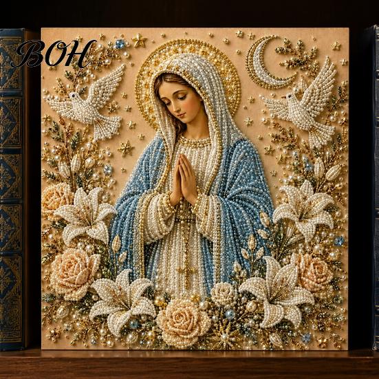 Decorative Balcony Pieces DIY Jesus Pearl Art Kit, Diamond Painting for Adults, Christian Mosaic Colorful Crafting Materials Craft Christ Gem Crafts,
