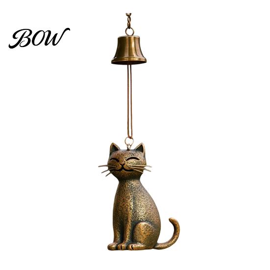 Outdoor Decor with Deep Tone Cat Wind Chimes, Relaxing Nature Sound, Durable Handmade Bronze Bell Gift Copper Hanging Ornament, for Patio