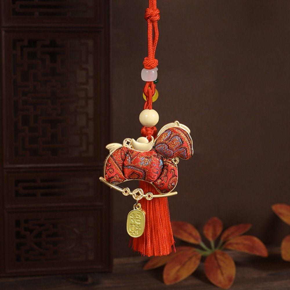 Satin New Year Horse Pendant Chinese Style Car Hanging Ornaments  Festive Accessory