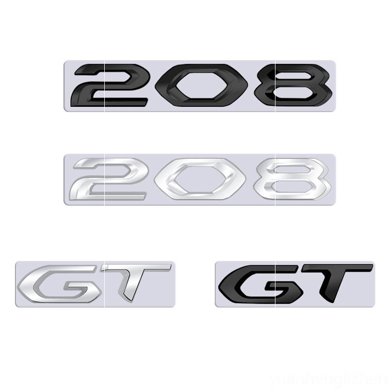 For Peugeot 208 2008 GT Car 3D Metal Letters Logo Badge Decals Sticker Car Auto Rear Trunk Alphabet Emblem Styling Stickers R4