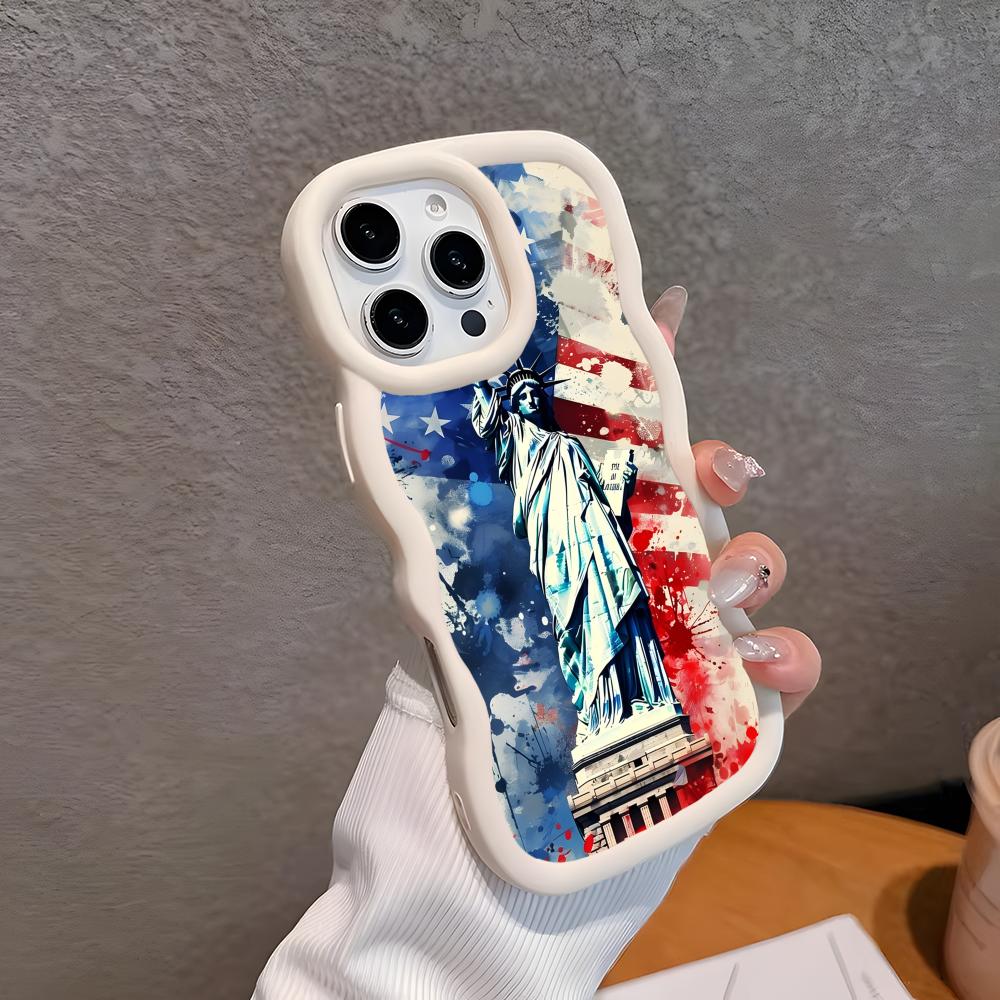 США Флаг Америки Волнистый Край ТПУ Чехол для Мобильного Телефона для iPhone 17 16 15 14 13 12 11 Air Pro Max Plus Цветной Чехол