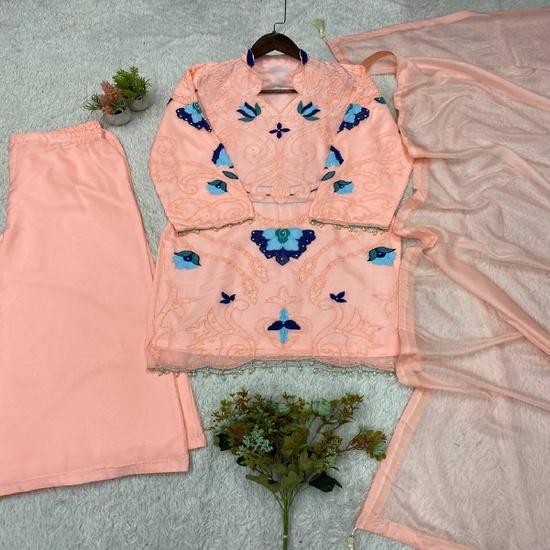 The Mehreen Pearl-Embellished Floral Kurti & Palazzo Set