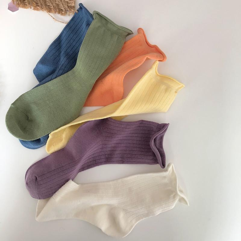 Johnature Корейские Универсальные Случайные 5 Цветов Средней Длины Идеальная Посадка Кремовый Цвет Множество Женских Носков