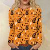 Women's Fashion Casual Long Sleeve Striped Halloween Printed Round Neck Top