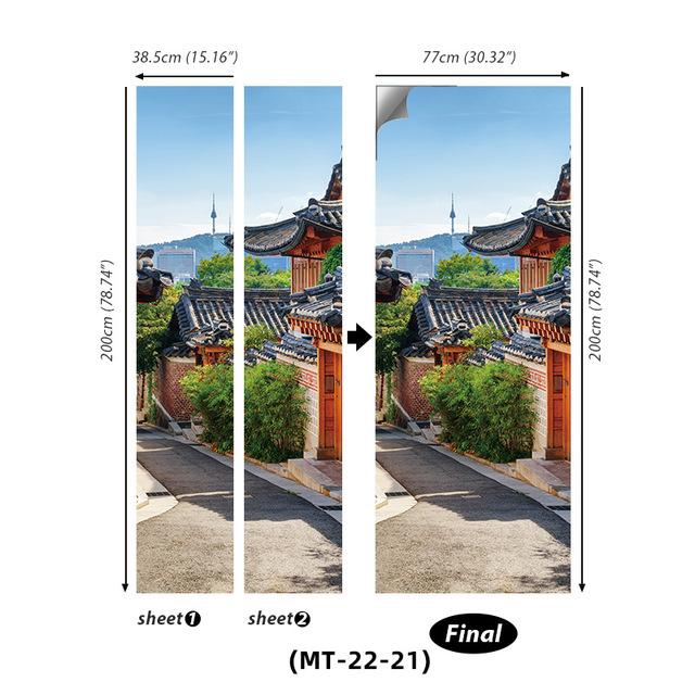 PVC Full Door Stickers Wall Decoration Bedroom Kids Room Cartoon 3D Wallpaper Abstract Line Wardrobe Home Renovation Art Murals