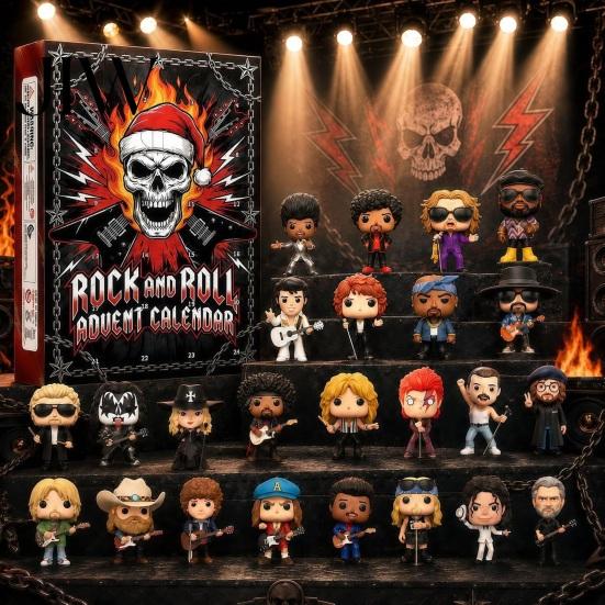 Rock Legend Collectible Figurines And Metal Music Advent Calendar 2026, 24 Day Countdown with Iconic Band Keychains Pins, Unique Holiday Gifts