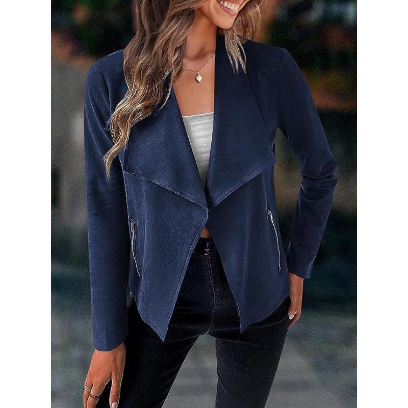Autumn Fashion Women New Jackets Casual Imitation Deerskin Short Coat Big Lapel Elegant Long Sleeve Zipper Solid Color Clothes 1572