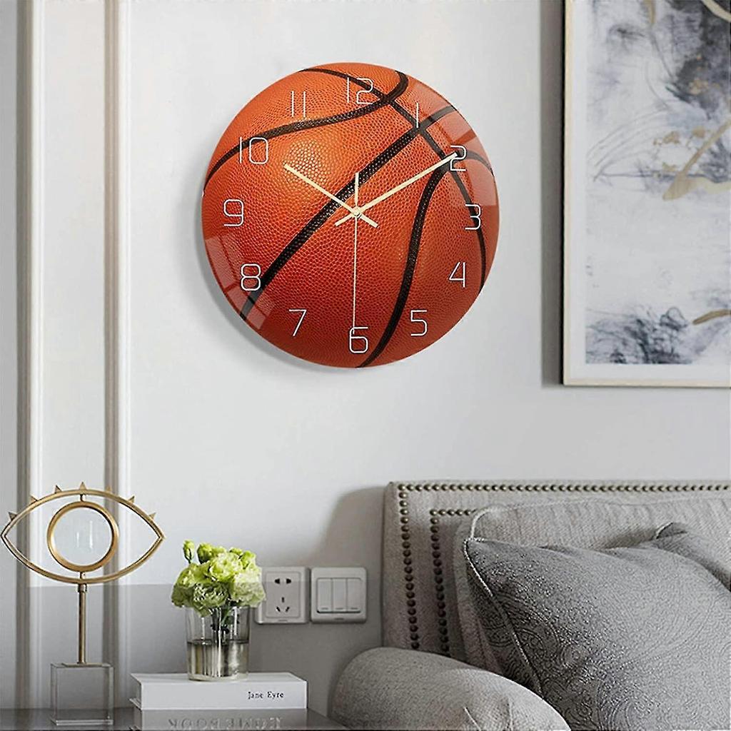 Basketball Wall Clock Round Basketball Pattern Simplicity Hanging Clock For Home Living Room Dining Hall Decoration