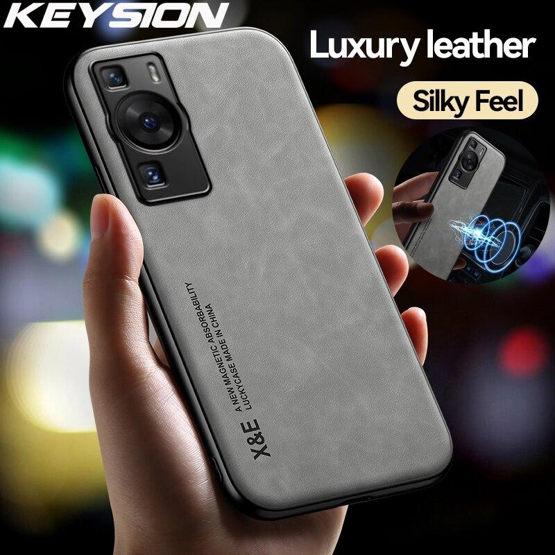 KEYSION Роскошный кожаный чехол для Huawei P60 P60 Pro, мягкий силиконовый + противоударный чехол для задней панели телефона из поликарбоната для Huawei P60 Art P60 Pro