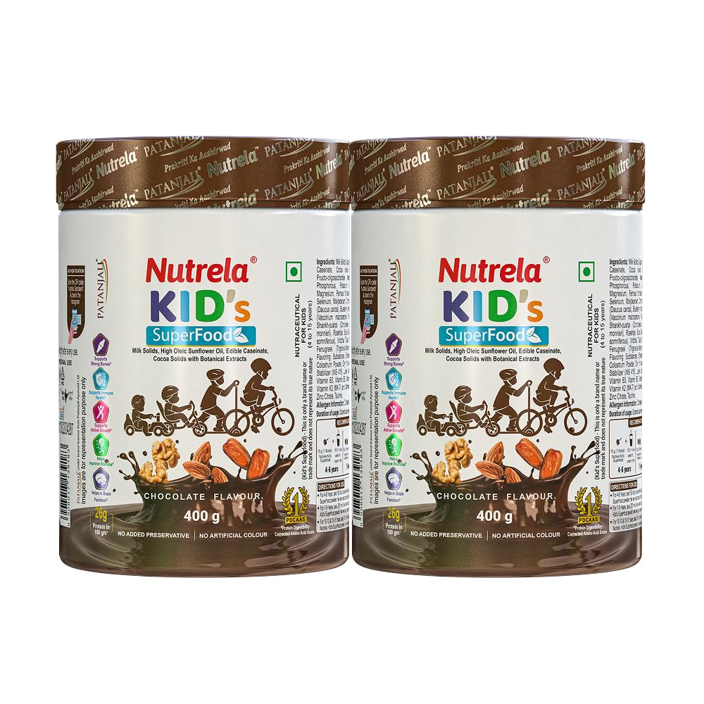 Протеиновый порошок Nutrela Kids - 400 г, Шоколадный вкус | Помогает в развитии памяти и мозга | Улучшает мышечную массу, крепость костей и зубов | Id