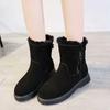 2024 Hot Sale Women's Shoes Zipper Women's Boots Winter Round Toe Solid Flock Plush Warm Low-heeled Concise Snow Naked Boots