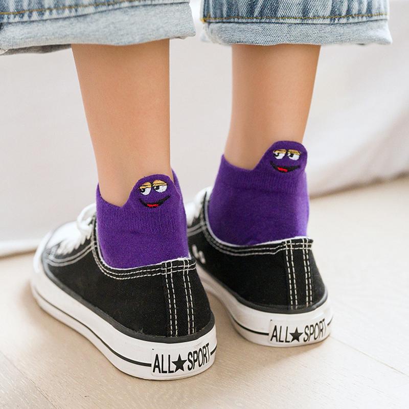 Kawaii вышитые носки конфетного цвета для женщин Happy Fashion Girls Ankle Funny Sokken Cotton Unisex Christmas Dropship