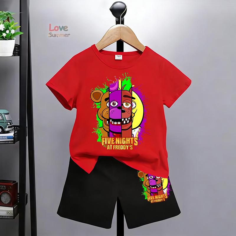 Летние футболки 2026 для детей Набор футболок Five Nights Одежда для мальчиков В Фреддис С коротким рукавом 3-12 Девочки Мультяшный Принт Животных
