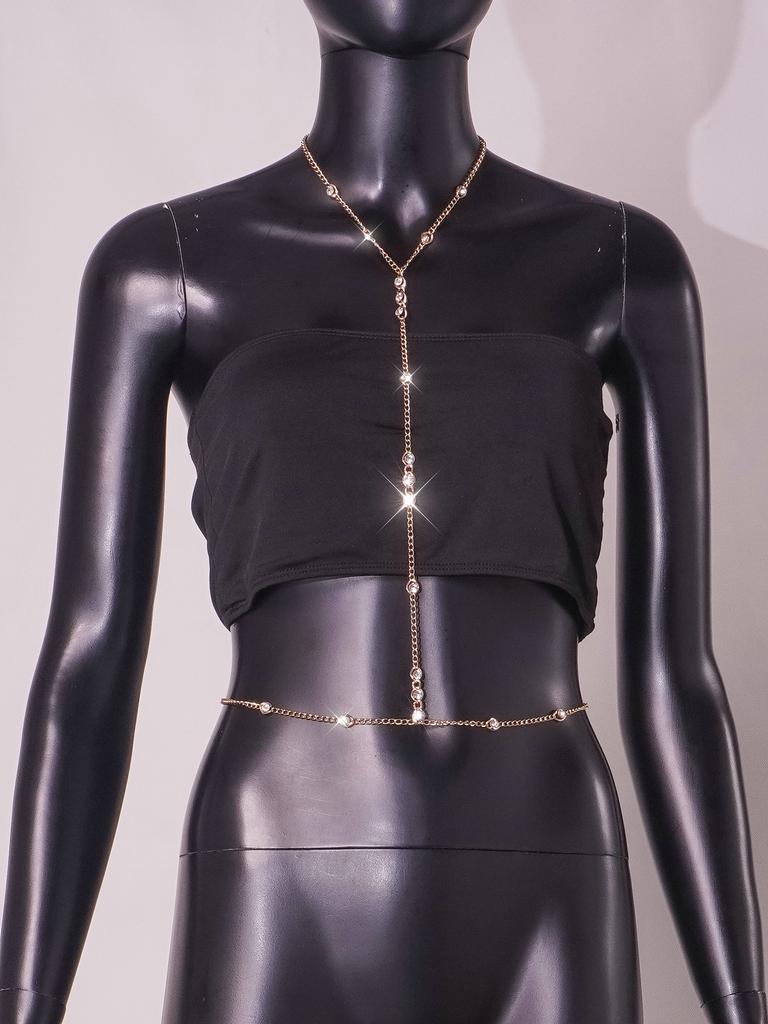 Модное сексуальное ожерелье с драгоценными камнями, украшение на цепочку для тела, простая легкая роскошная имитация страз, цепочка на талию, интегрированная цепочка