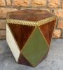 Wooden Coffee Table-India Central Home Decor Furniture-Hexagonal Side Table | Brass Inlay Accent Table | Geometric Boho End Table, Bedside