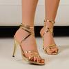 Fashion 11Cm Gold High Heels Sandals for Women Ankle Cross-Tied Stiletto Heeled Party Shoes Woman Plus Size 35-43 Pointed Toe Sandalias
